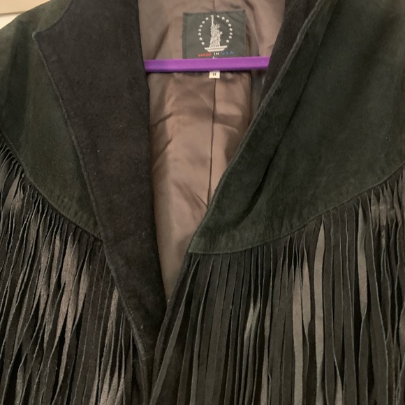 Vintage Black Fringed Cropped Suede Leather Jacket for Women, size Medium - Picture 5 of 6